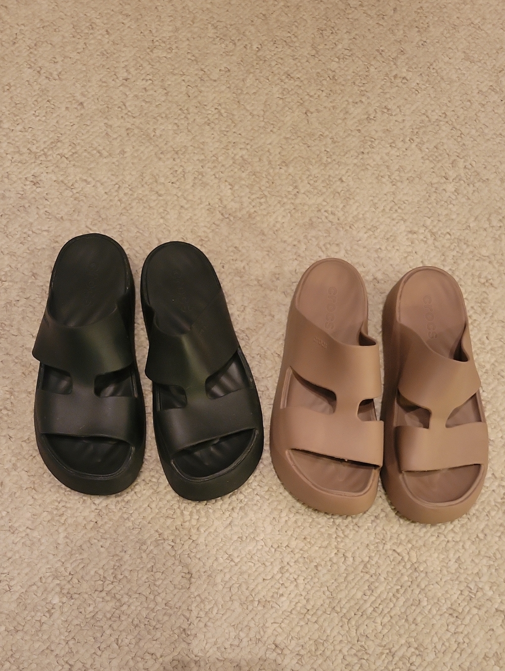 Two Pair CROCS Womens  Black and Taupe Pair Of Platform